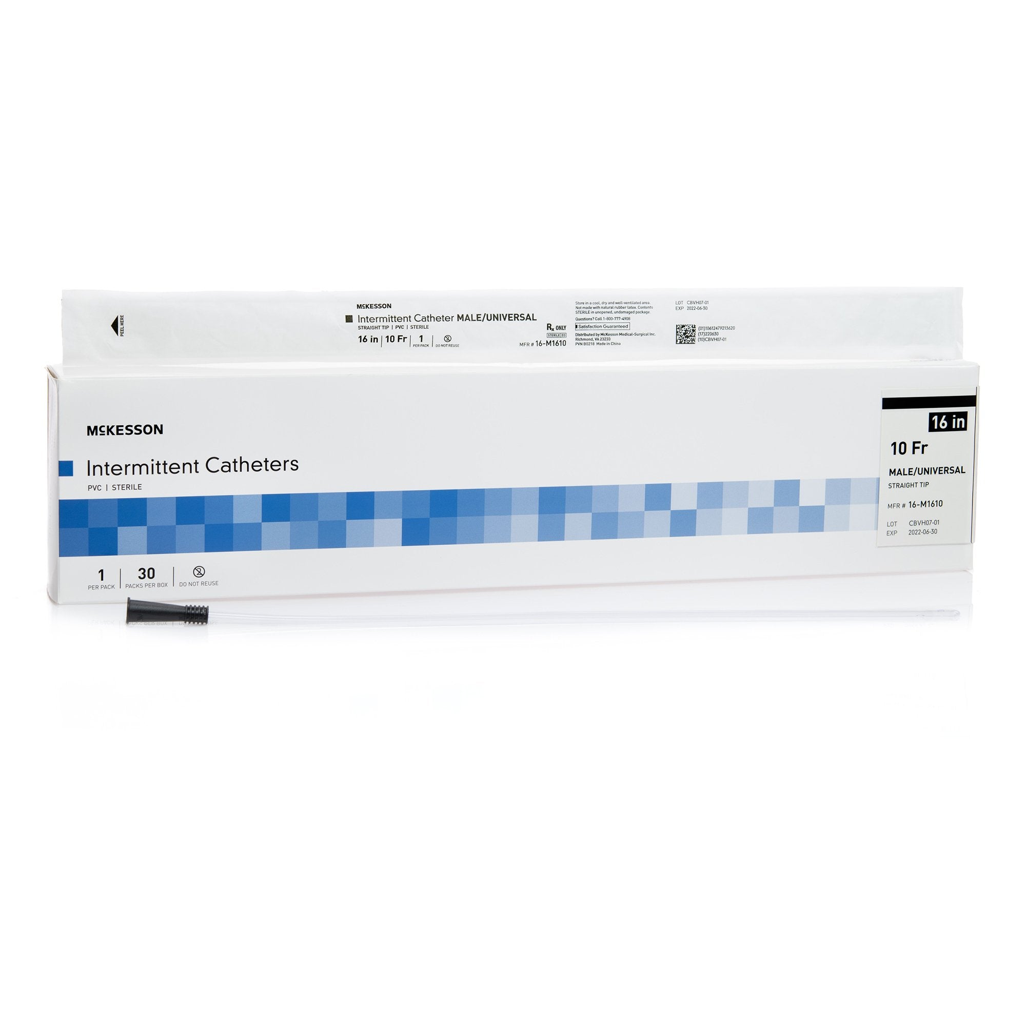 McKesson Intermittent Catheter Straight Tip Uncoated PVC 16 Inch Length