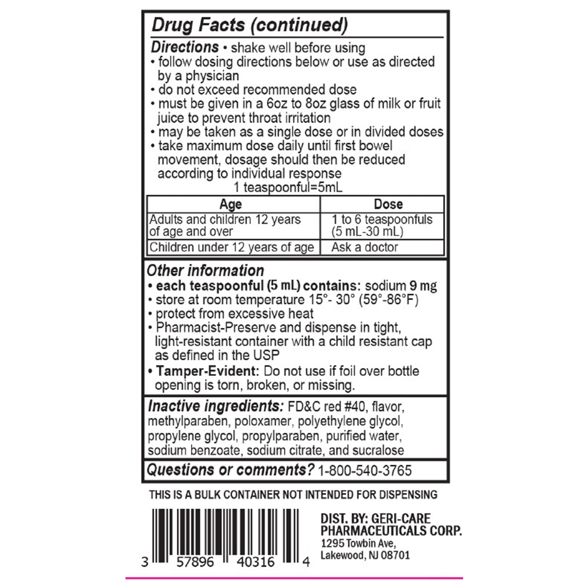 Docusate Sodium Liquid 50 mg / 5mL. 16oz Cherry Flavor