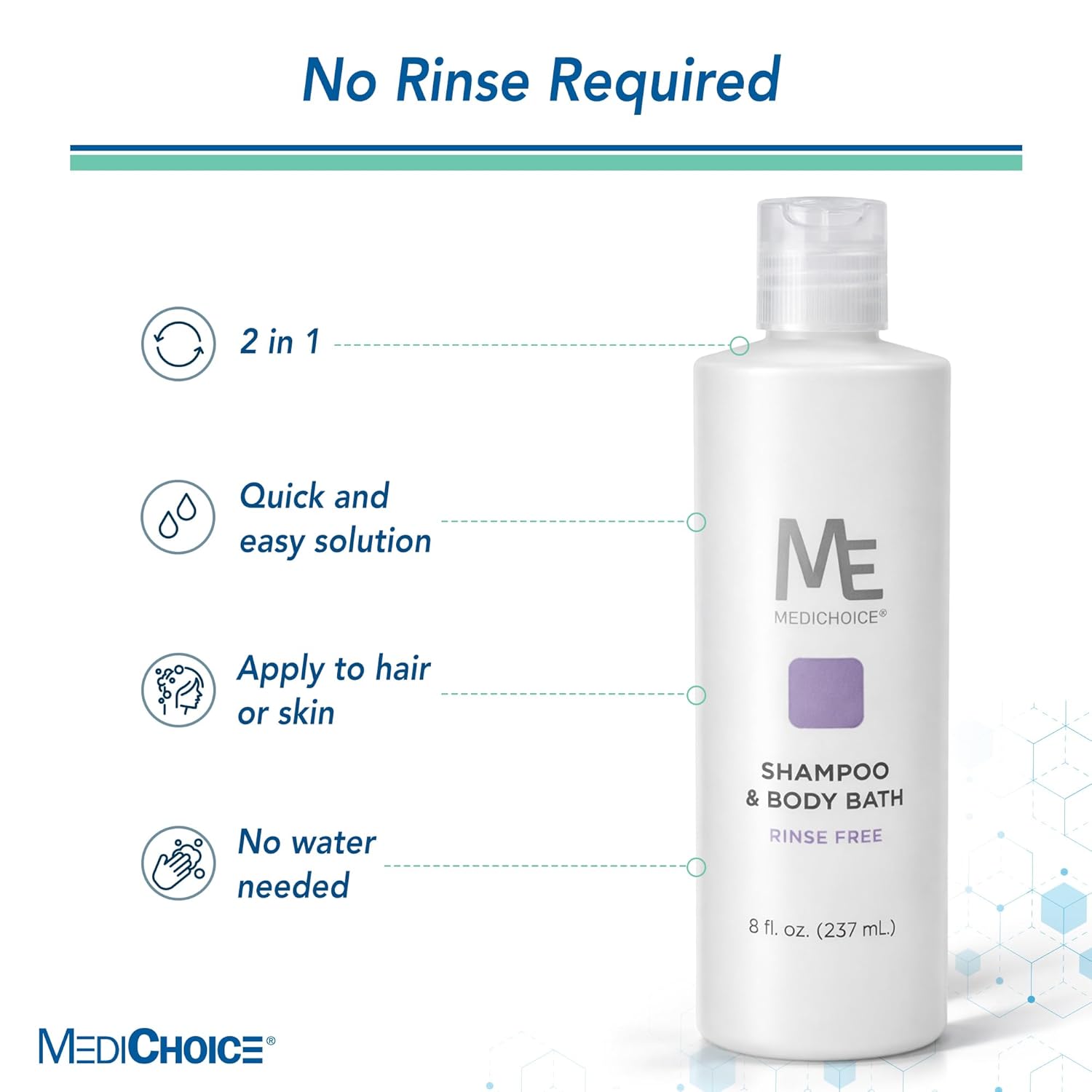 MediChoice No-Rinse Shampoo and Body Bath 8 oz (PC9080)- 2 Pack