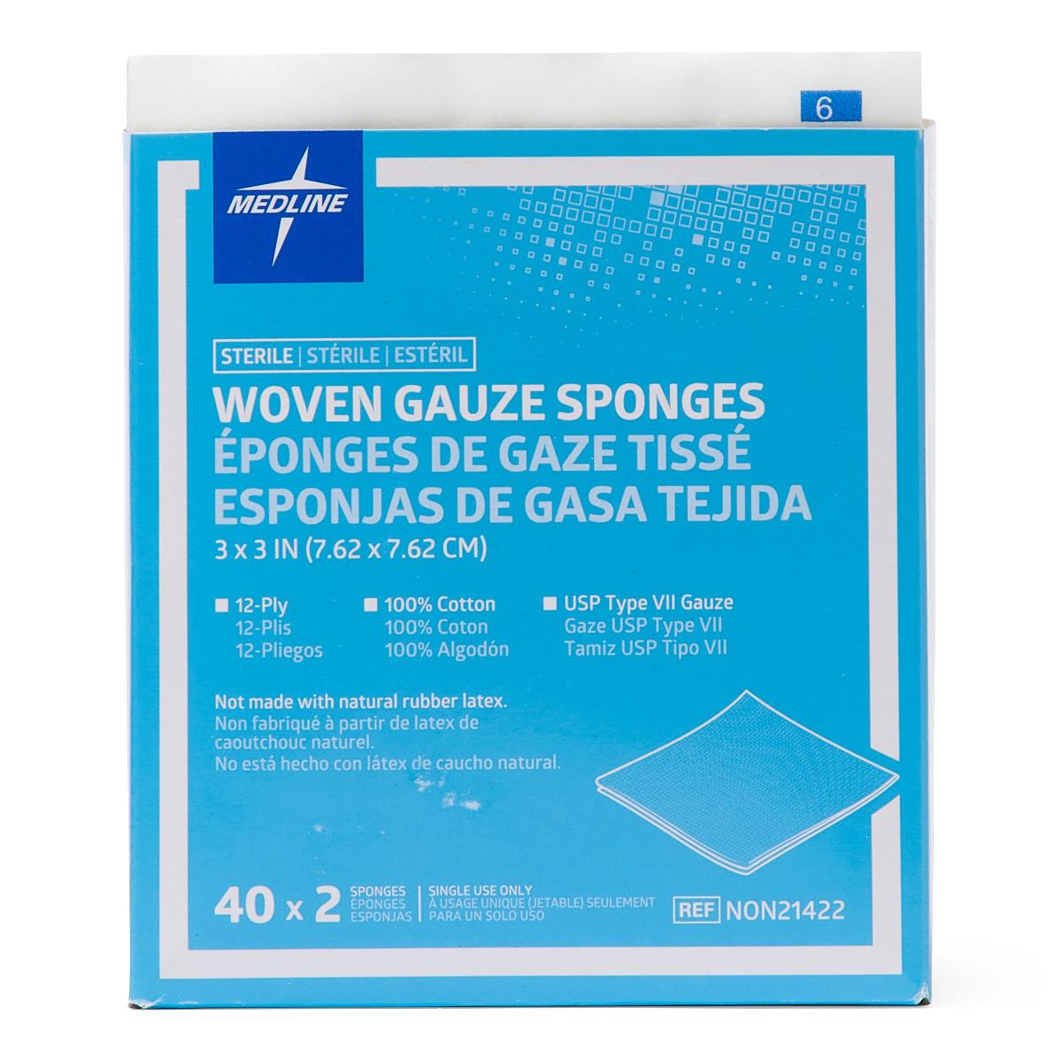 Medline Woven Sterile Gauze Sponges, 3" x 3", 12-Ply, 2/Pack (NON21422)