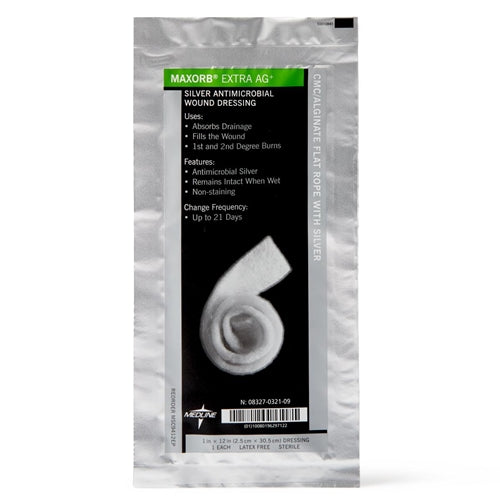 Maxorb Extra Ag+ CMC - Alginate Dressings 1" x 12" Flat Rope