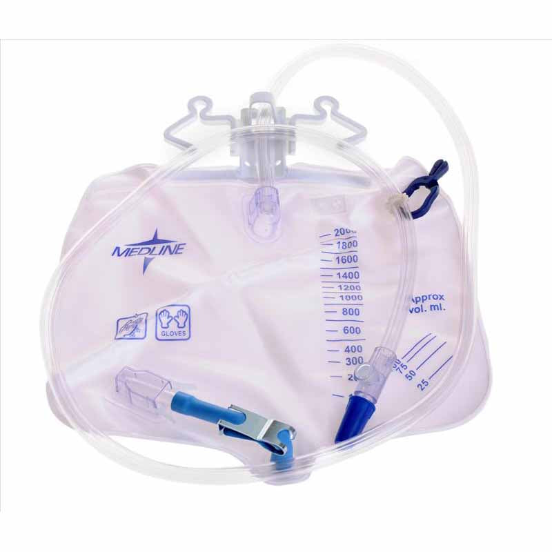 Medline Urinary Drain Bags, 2000 ml with Metal Clamp (DYND15203)