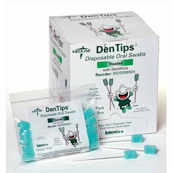 Medline Dentips Oral Swabstick with Dentifrice, Green (MDS096502)