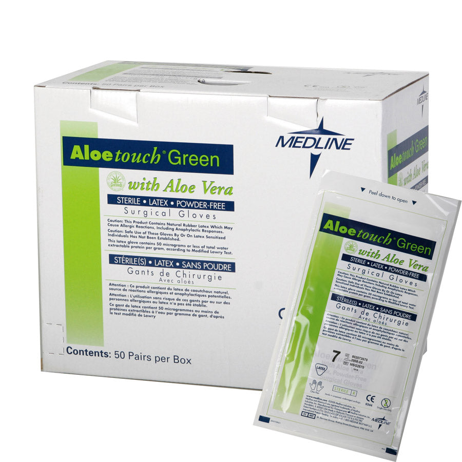 Glove Surgical Aloetouch Green Latex Powder free 8.5