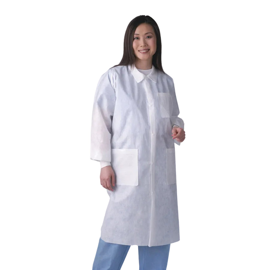 Medline Knit Cuff-Traditional Collar Multi-Layer Lab Coat, White (NONSW100S)