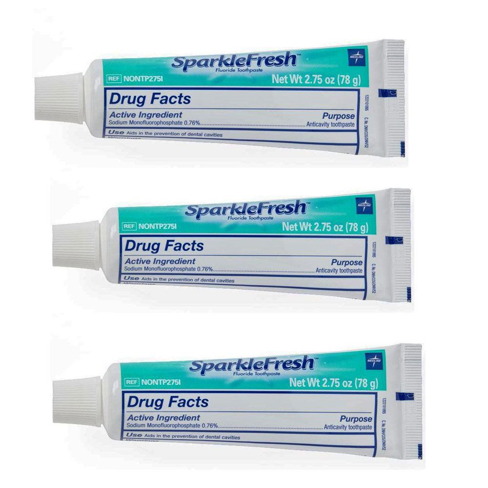 Medline Sparkle Fresh Toothpaste, 2-3/4 oz, 3 PACK, FREE SHIPPING