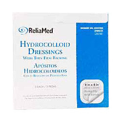 ReliaMed Hydrocolloid Dressing with Film Back and Beveled Edge, Sterile, 8" x 8"