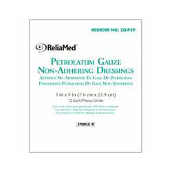 ReliaMed Impregnated Non-Adherent Petroleum Gauze 3" x 9", Sterile.