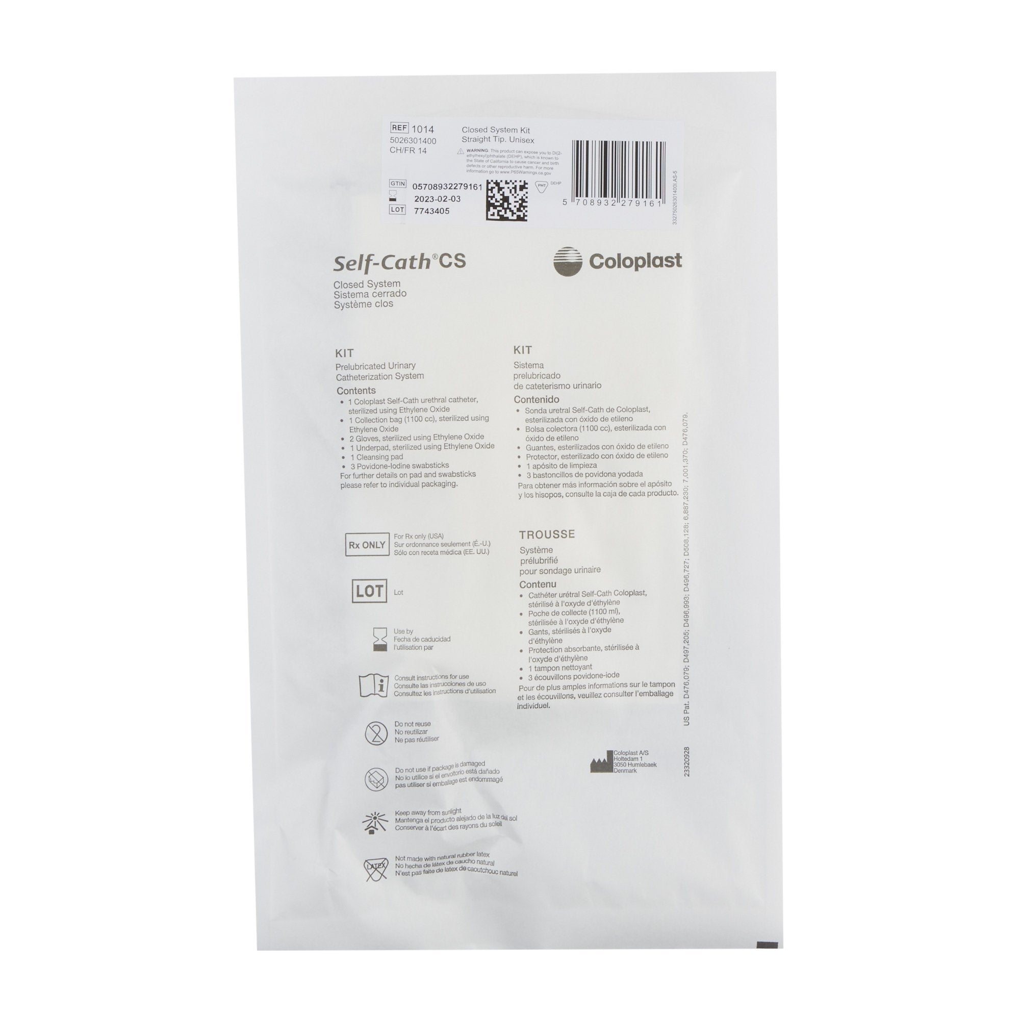 Male Intermittent Closed System Catheter Tray Self-Cath® Straight Tip Without Balloon Lubricated PVC