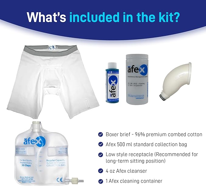 Afex Incontinence Management Kit with Sports Brief - Low Style for Limited Mobility