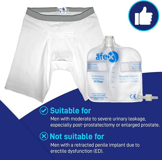 Afex Incontinence Management Kit with Sports Brief - Low Style for Limited Mobility