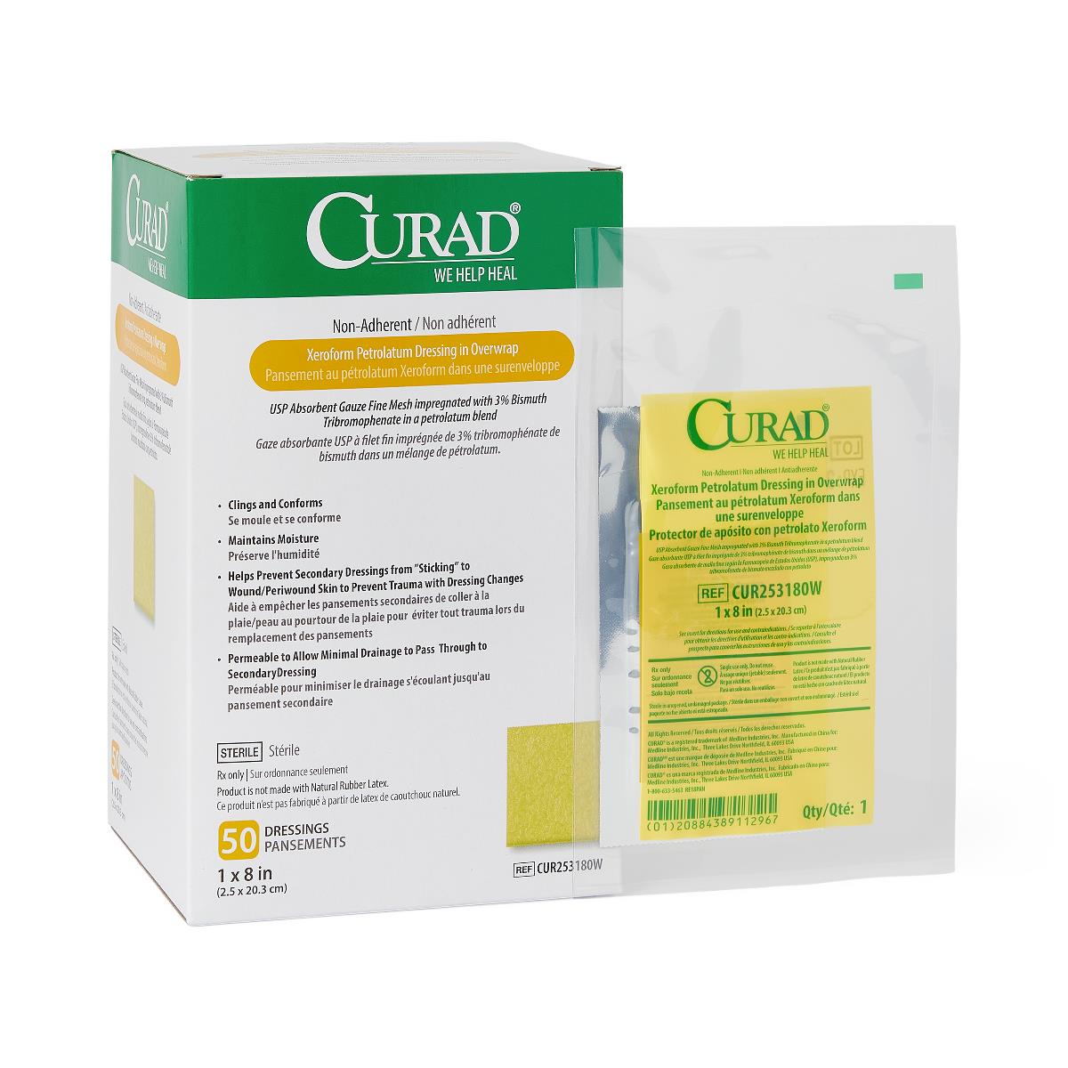 Medline Curad Sterile Xeroform Gauze (CUR253180) Sterile, 1" x 8"
