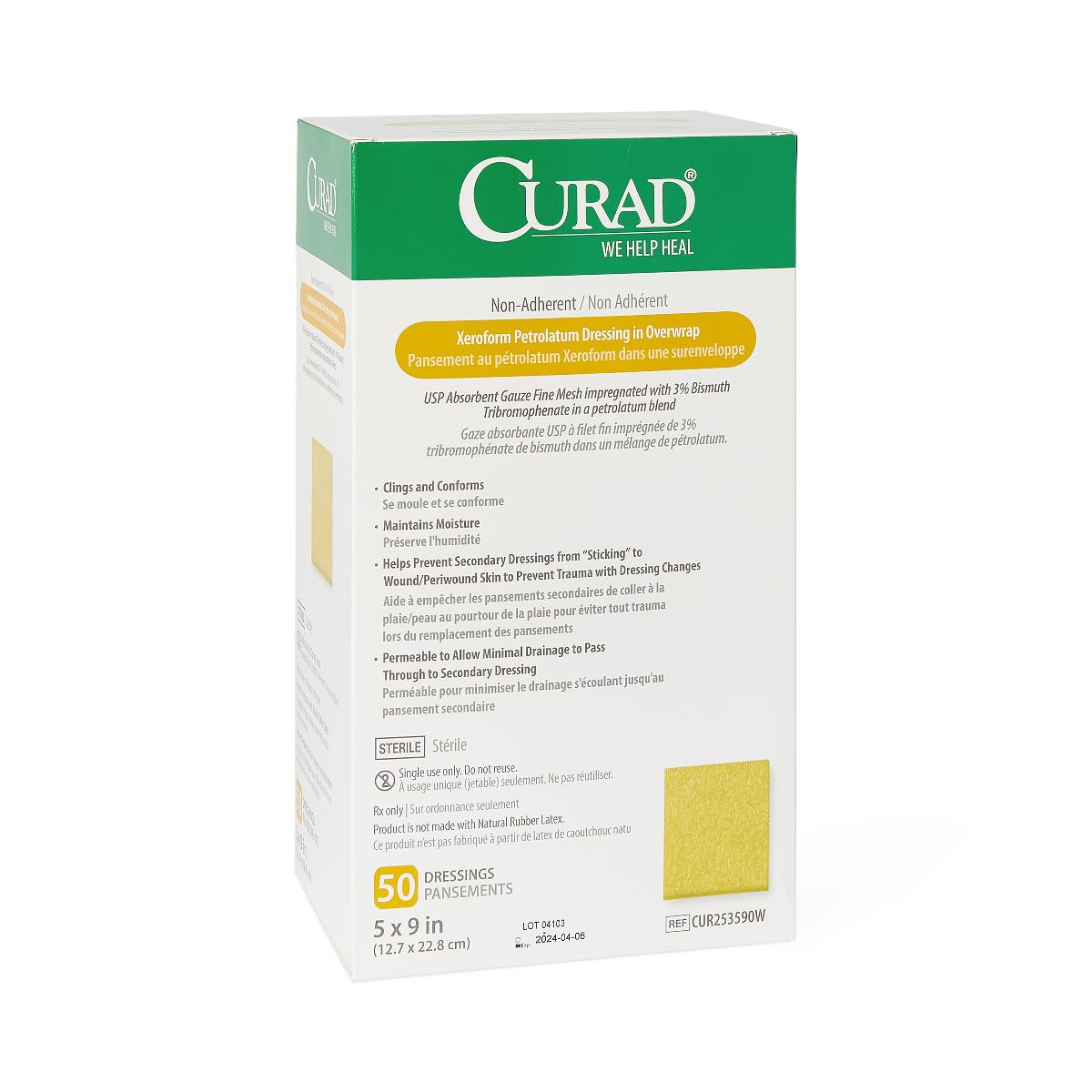 Medline Curad Sterile Xeroform Gauze (CUR253590Z) 5" x 9" 50/BOX