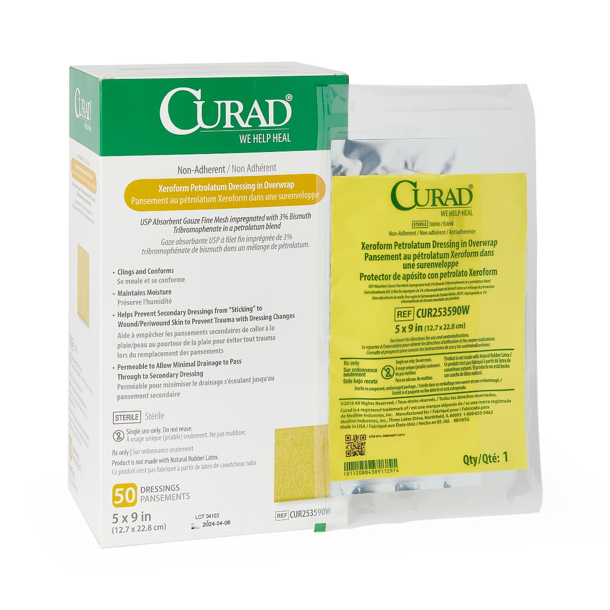 Medline Curad Sterile Xeroform Gauze (CUR253590Z) 5" x 9" 50/BOX