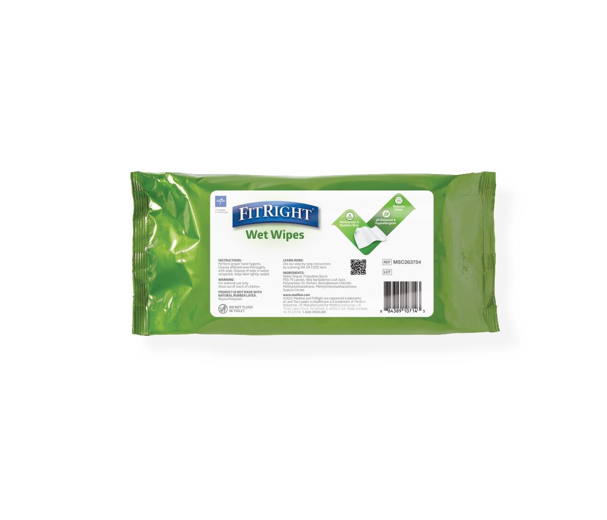 Medline FitRight Aloetouch Personal Cleansing Wipes MSC263754
