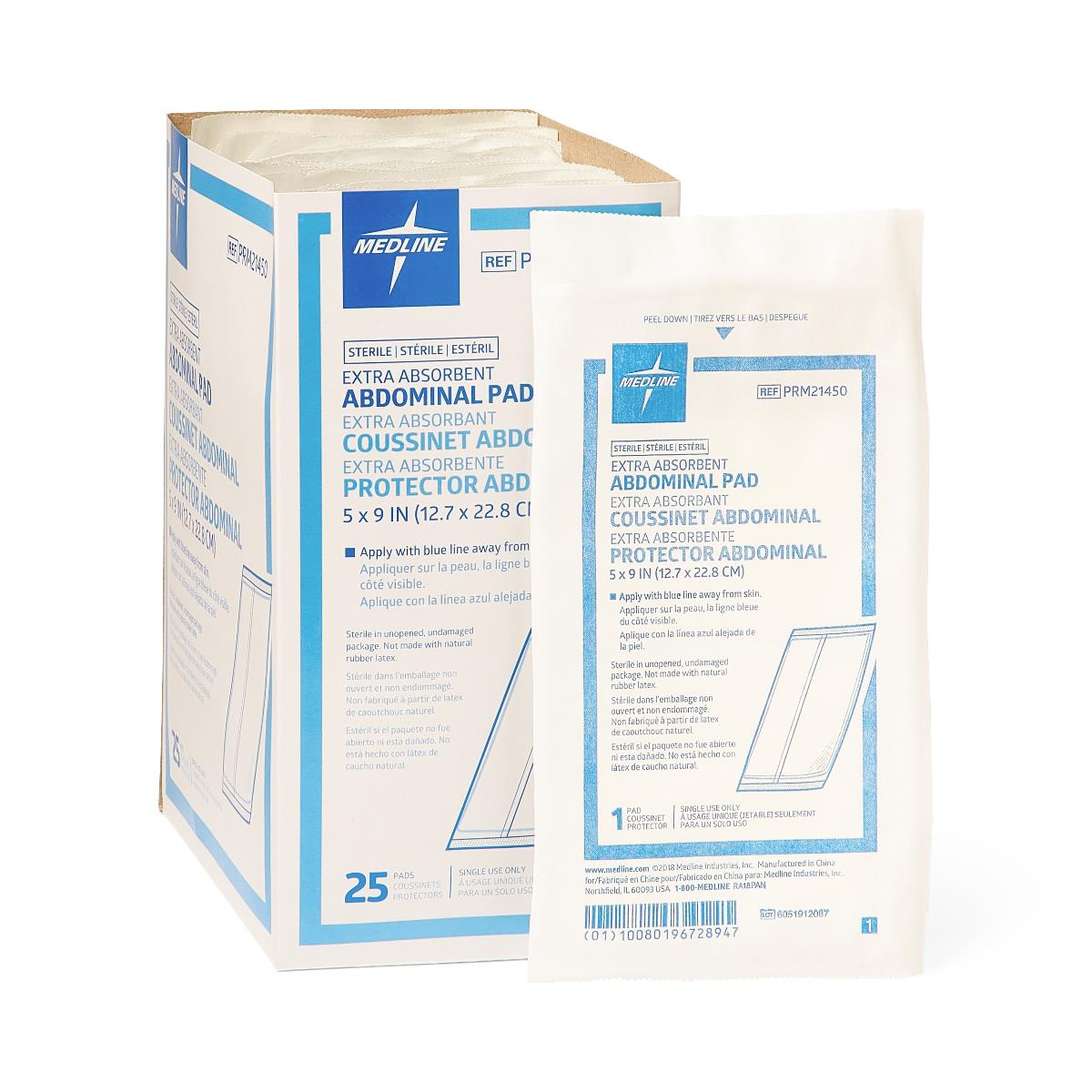 Pad Abdominal Caring 5X9 St Latex free 25-Bx