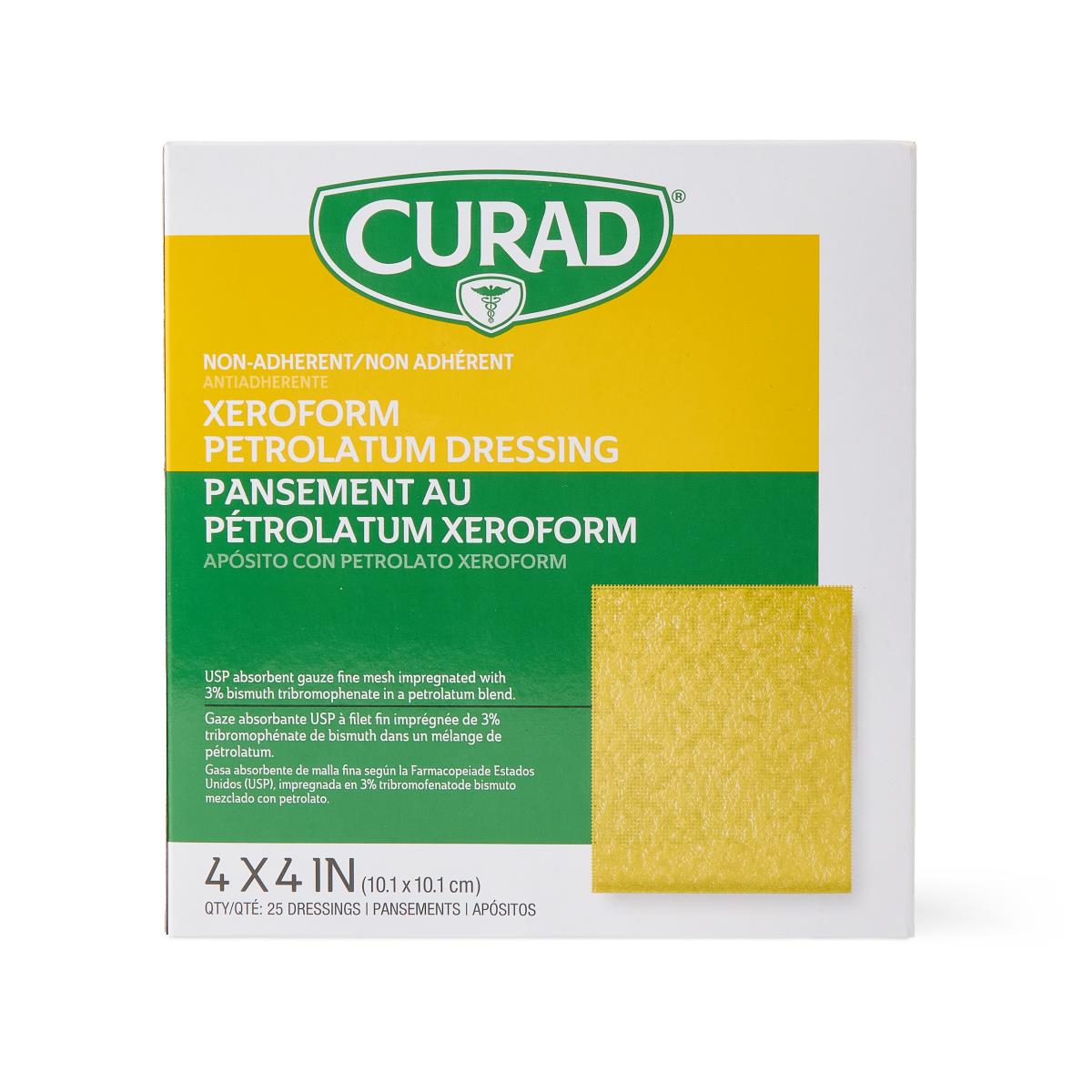 Medline Curad Sterile Xeroform Gauze (CUR253440Z) 4" L x 4" W.