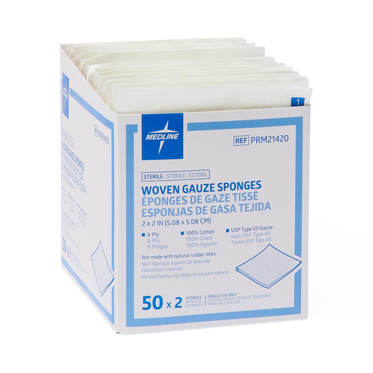 Woven Gauze Sponge Usp 2X2 8Ply Sterile Latex free 2-Pk
