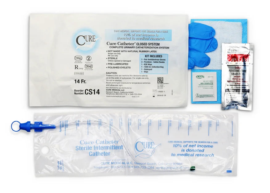 Intermittent Catheter Tray Cure Catheter® Closed System Unisex / Straight Tip  Without Balloon
