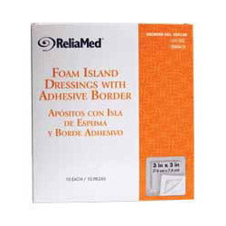 ReliaMed Foam Island Dressing with Adhesive Border, Sterile 3" x 3"